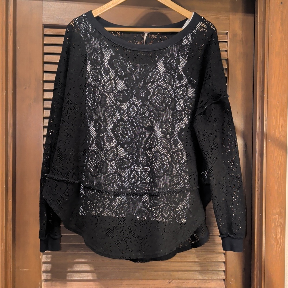Free People Black Lace Oversized Top